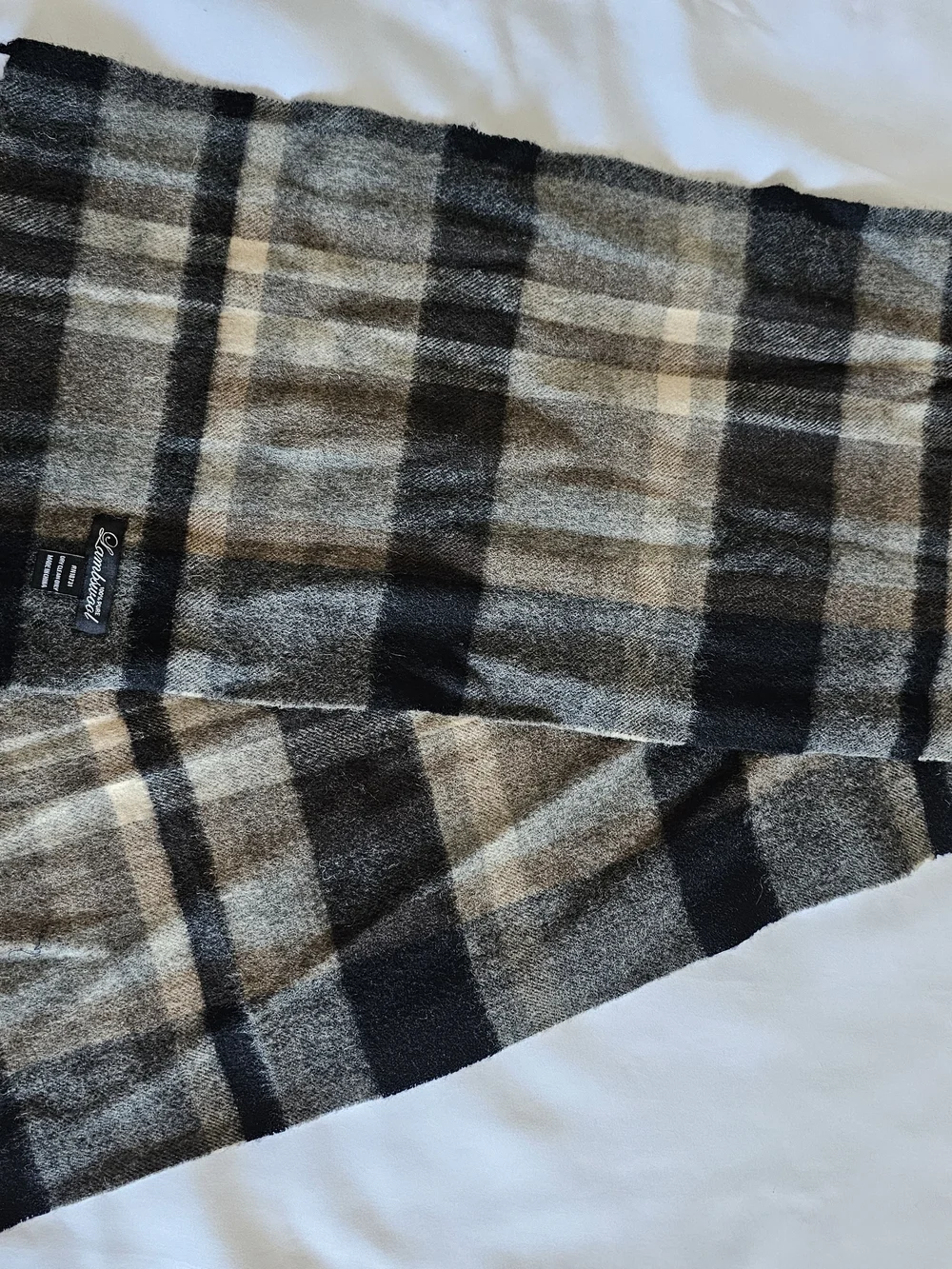 Lambswool Blend Men's Plaid Scarves - Gray & Black
